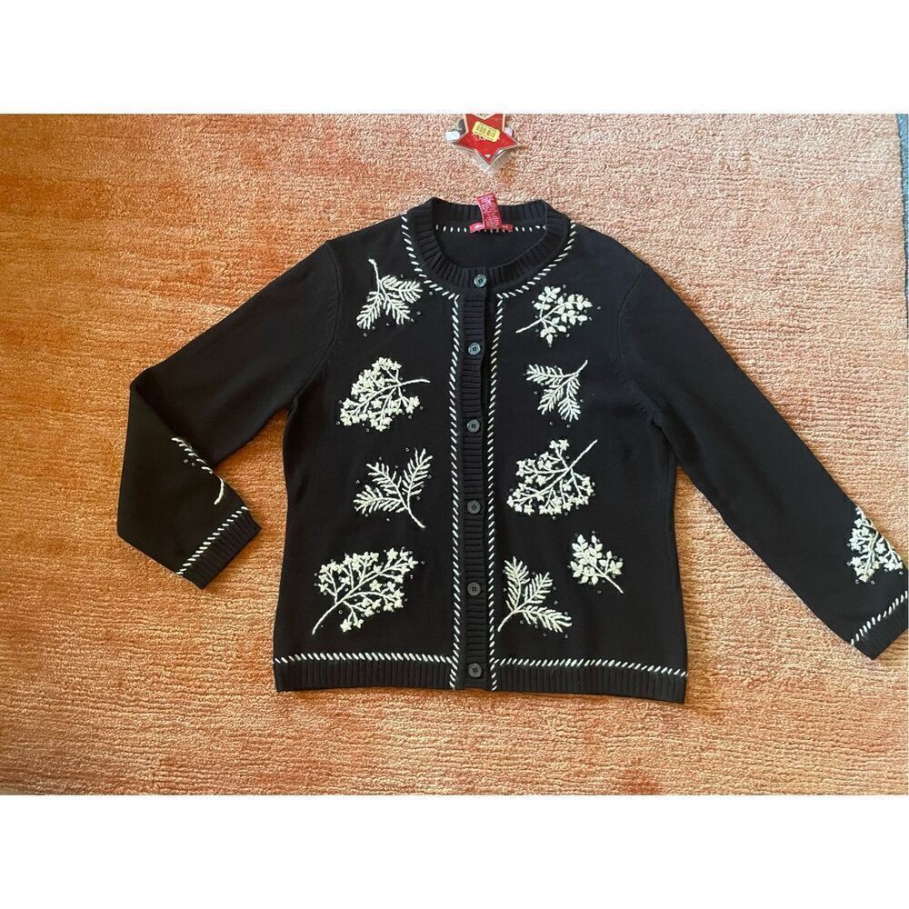NWT Merry & Bright Womens Christmas Holiday Cardigan Sweater Size M Embroidered